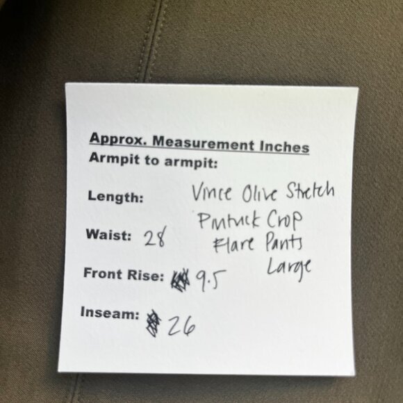 Vince Olive Stretch Pintuck Crop Flare Pants Large - Picture 7 of 7